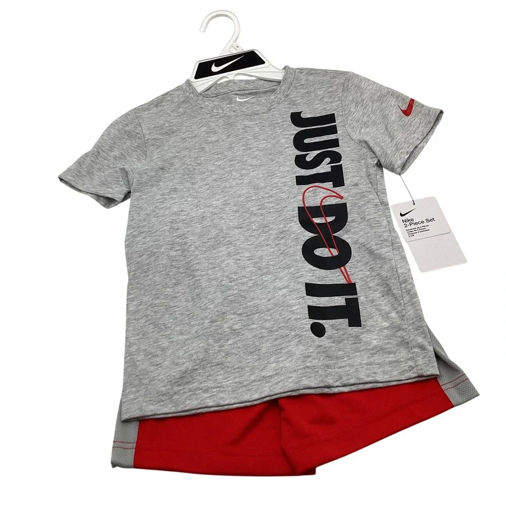 Nike Boys 2-Piece Set Just Do It T-Shirt and Shorts University Red 5 - Picture 4 of 8